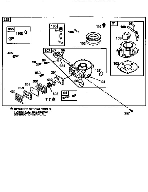 Carburetor 1 Diagram and Parts List for 42A700  Briggs and Stratton Engine